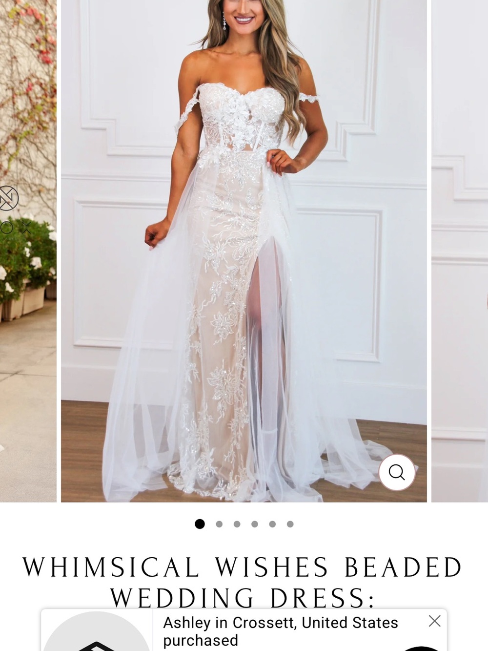 Romantic Off-Shoulder White Bridal Gown with Sheer Lace Overlay